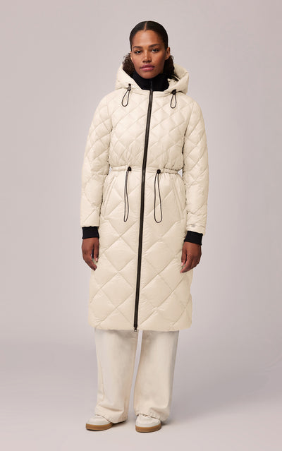 Aime, Sustainable calf-length lightweight down coat with hood | Soia ...