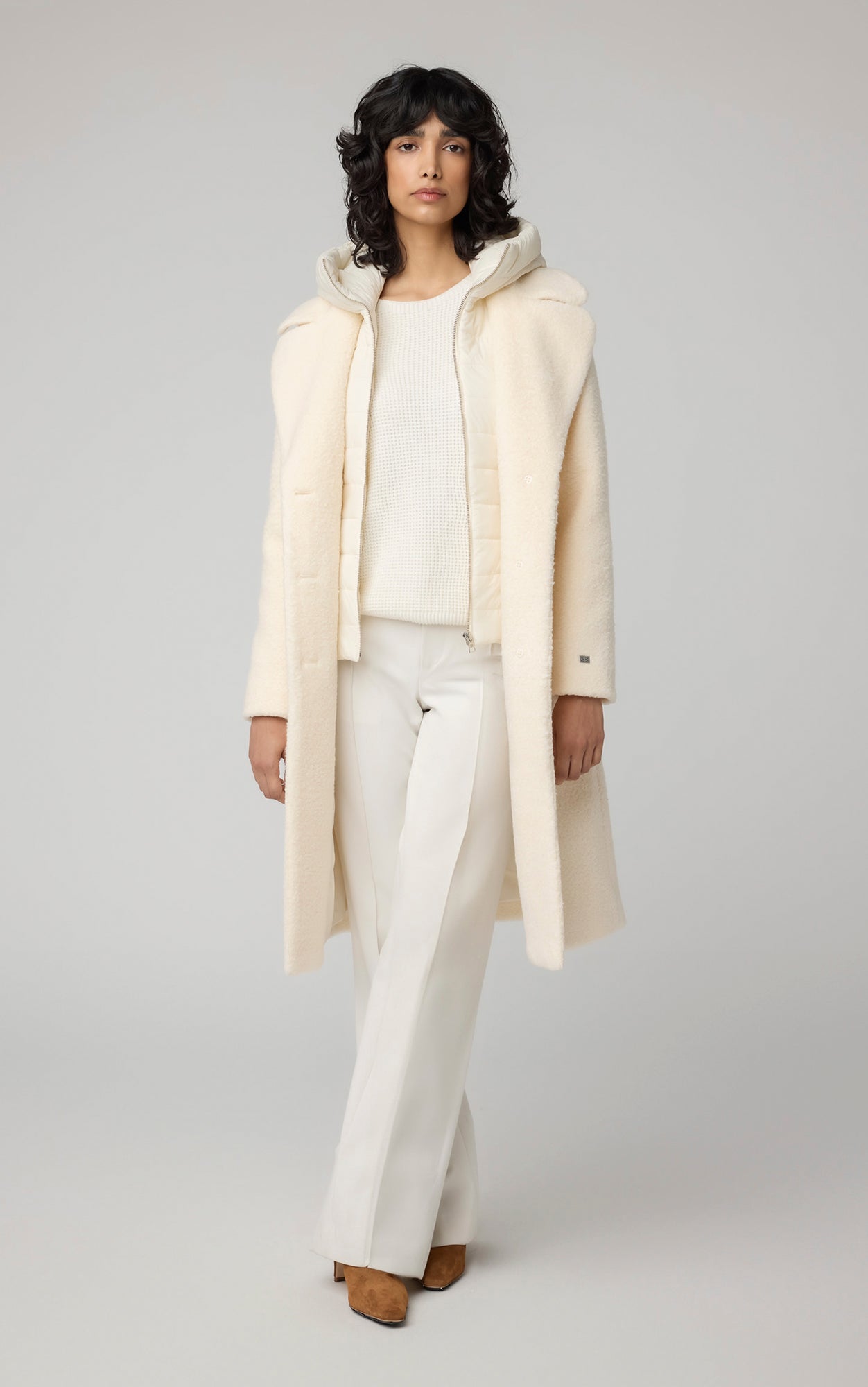 Monique semi fitted wool blend sherpa coat Soia Kyo US