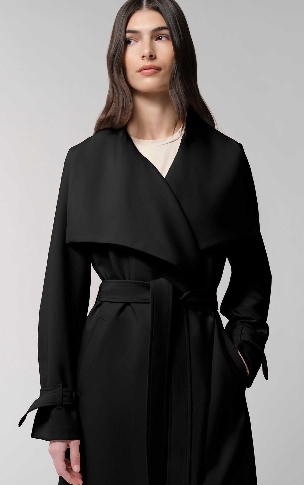 Olivia, Relaxed-fit belted trench with cascade collar| Soia & Kyo US